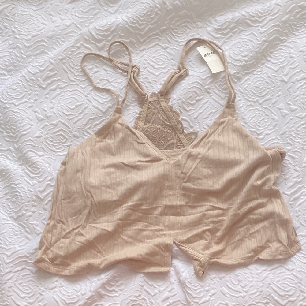 NWT Aerie Beige Crop Top with Lace Detail